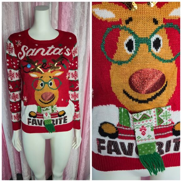 Christmas Santa's Favorite Rudolph Holiday Sweater Size Medium - Picture 1 of 10